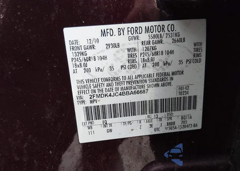 2011 Ford Edge Sel из США, поврежденный, VIN 2FMDK4JC4BBA66687